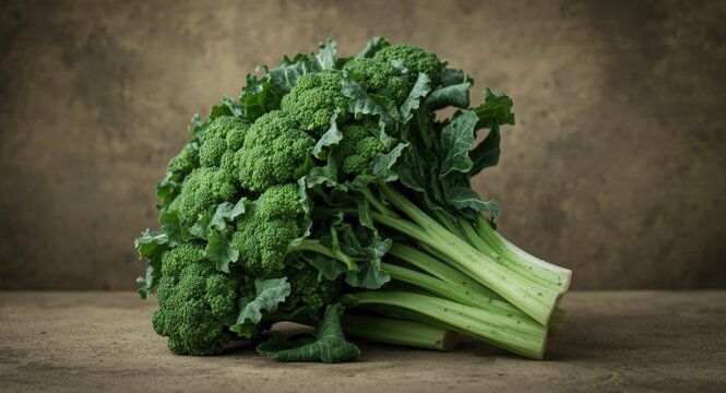 Fresh raw organic broccoli rabe with vibrant green leaves