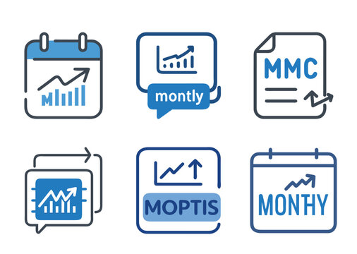 Financial Metrics and Reporting Symbols Representing Growth and Monthly Analysis