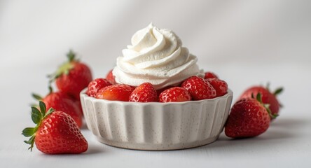 Delicious strawberry dessert with whipped cream topping