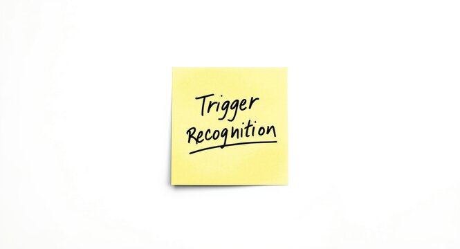 Handwritten reminder on a sticky note stressing the importance of trigger recognition