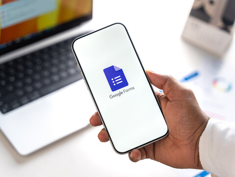 Google Forms logo is displayed on the screen of a smartphone, in Bangalore, India, on February 28, 2026

