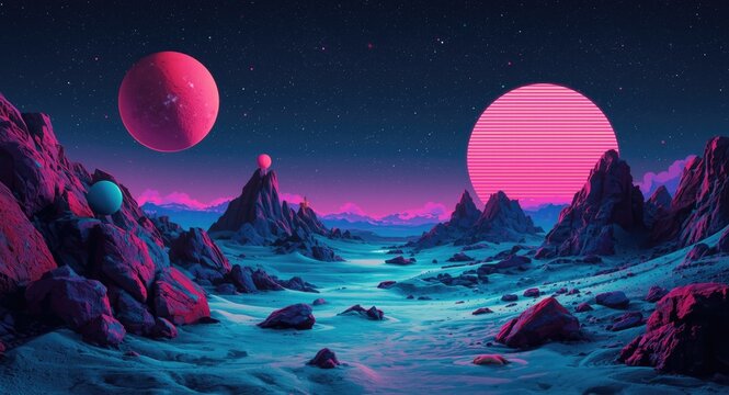 Satirical pop art design combining surreal cosmic and retro motifs