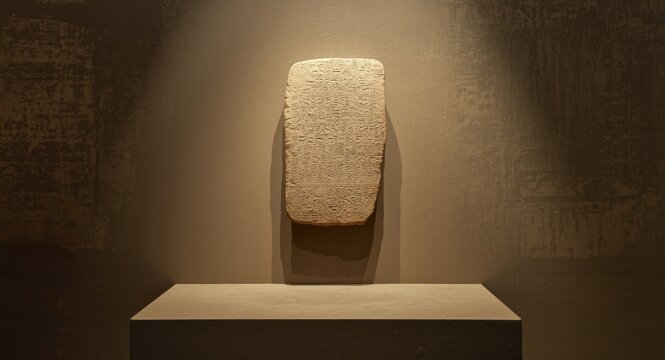 Stone Tablet with Ancient Sumerian Cuneiform Engravings