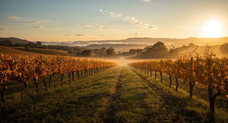 Naklejka premium Tranquil vineyard grounds glowing with autumn colors