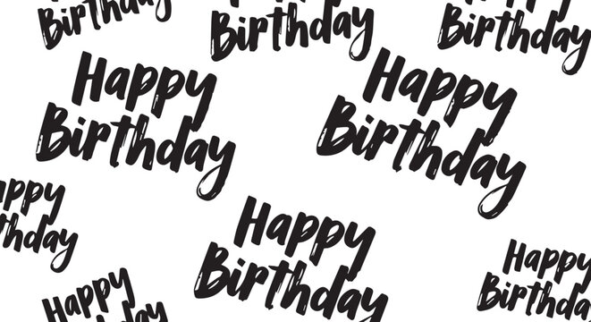 Birthday celebration typography with scattered Happy Birthday text on white background