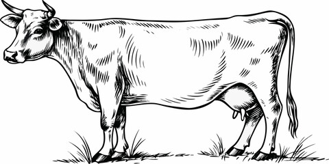 Detailed sketch of a cow standing in a grassy field © Shuvra Majumder