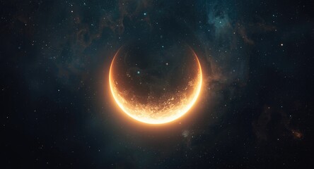 Fototapeta premium Dramatic oil artwork showing a magnificent cosmic moon with radiant star patterns