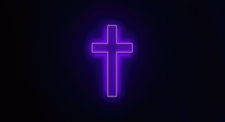 Obraz premium Vibrant purple neon cross symbolizing a sign of belief