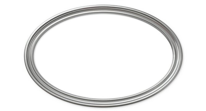 Silver oval metal frame isolated on white background with copy space