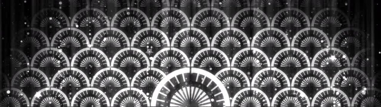 Classic Black and White Art Deco Pattern with Sparkling Stars and Geometric Shapes