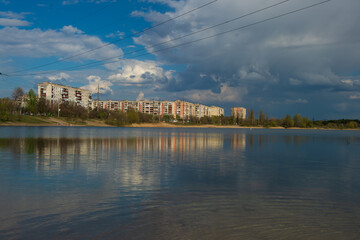 Fototapeta premium Chystoye Lake and Sievierodonetsk Residential Quarters Before the War