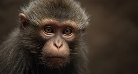 Fototapeta premium Close portrait of a furry monkey illustrating emotional depth
