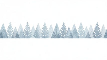 Obraz premium Minimalist Icy Blue Pine Tree Border – Scandinavian Winter Forest Seamless Illustration 