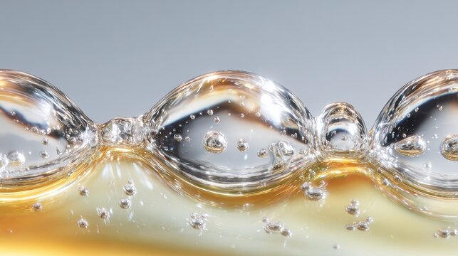 Macro View of Clear Liquid with Bubbles and Peaks in High Fidelity
