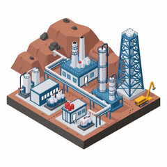 Naklejka premium Isometric Oil Refinery and Gas Processing Plant Illustration.