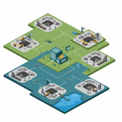 Fototapeta premium Isometric view of a mining and resource extraction operation.