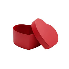Open red heart shaped gift box with lid isolated on white romantic background
