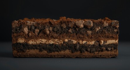 Detailed cross section of various soil layers isolated on a dark background