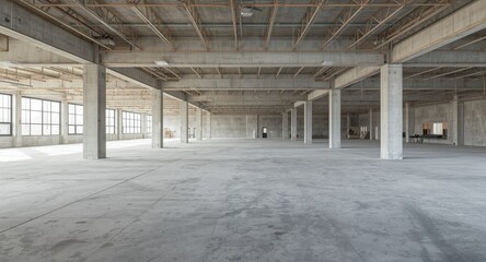 Obraz premium Vast open indoor construction area with extensive copy space ideal for text or creative use