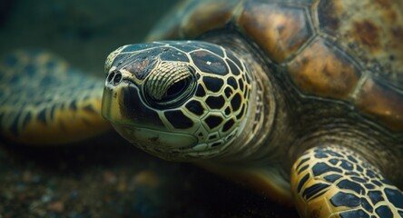Fototapeta premium High resolution macro photo of green turtle chelonia mydas head and flippers