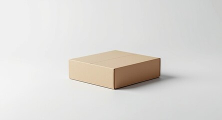 Minimalist fiberboard packaging box isolated on soft background