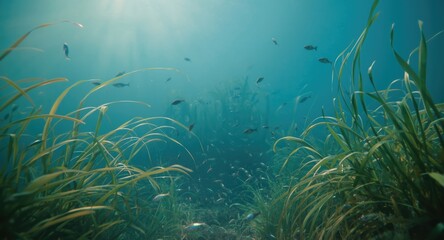 Fototapeta premium sea bottom featuring eelgrass and small fish
