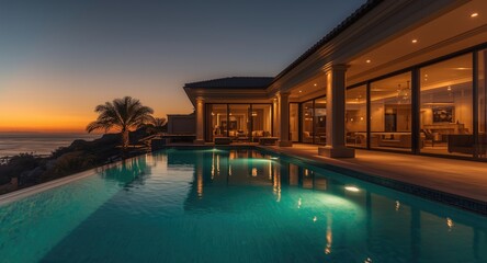 Fototapeta premium High end residence boasting a custom pool and ambient lighting
