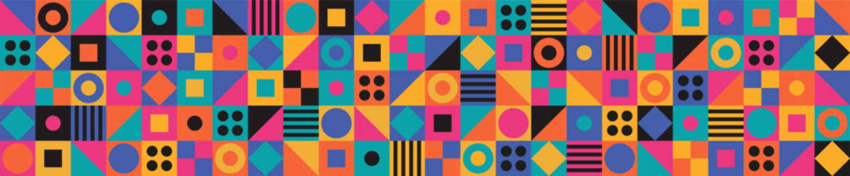 Multicolor geometric mosaic with abstract shapes, diamonds and dots in modern style. Eps 10