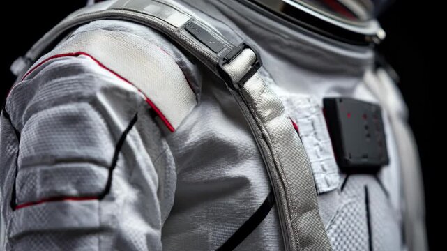 Medium shot highlighting a lightweight smart spacesuit designed for maximum comfort with advanced moisturewicking fabrics and adaptive fit technology