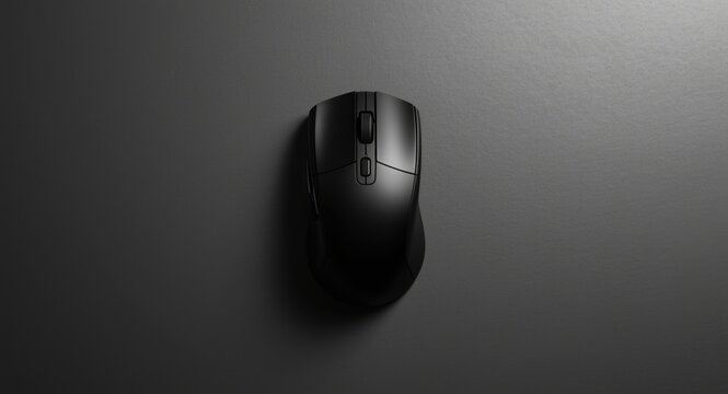 View from top of a black wireless computer mouse isolated on a basic background