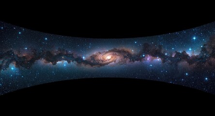 Fototapeta premium Panoramic 3D cartoon space scene with vibrant stars and swirling nebula in outer universe