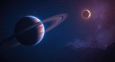 Fototapeta premium Hypothetical planets appearing in celestial nighttime setting