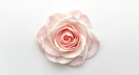 Soft floral swirl made from delicate pink and white petals on a plain white background