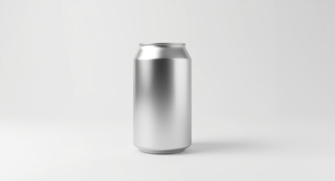 Realistic image of a blank aluminum can on a clean white backdrop for graphic design