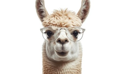 Fototapeta premium Charming llama wearing eyeglasses displayed individually on a bright white background