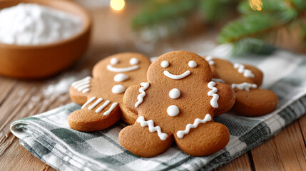 Holiday kitchen scene with decorated gingerbread cookies for festive baking