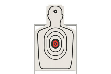 Human silhouette shooting target with red bullseye