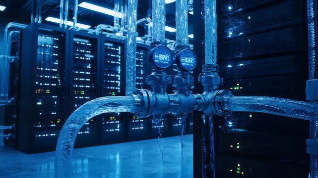 Data Center Servers with Cooling System.