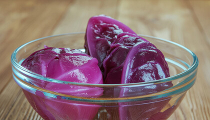 Pickled red cabbage in glass bowl