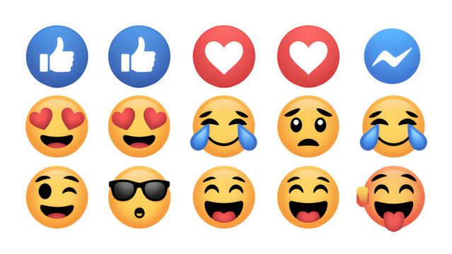Facebook Emoji Reactions Isolated on White Background
