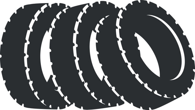 Pile of car tires. Auto garage black logo