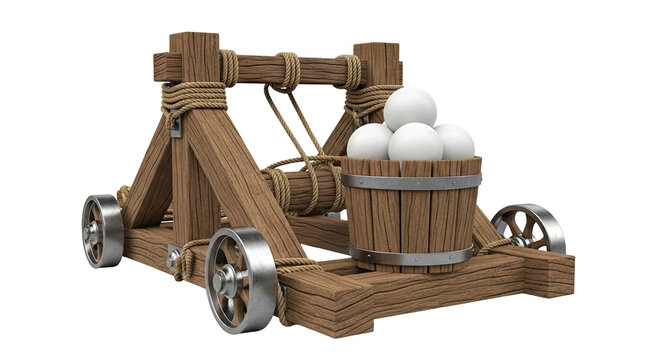 Wooden Catapult with Cannonballs