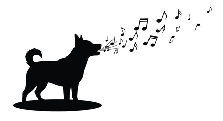 Singing husky dog howls musical notes into the air silhouette © MdGolam