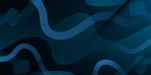 Abstract dark blue background with fluid wave shape and lines pattern element concept design. Cool banner style.
