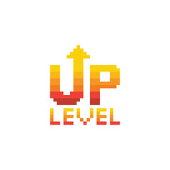Obraz premium pixel art up arrow progress 8 bit vector icon for computer game, logo