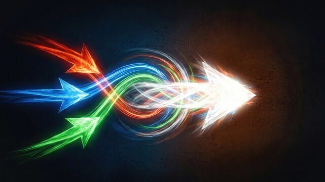 Dynamic Light Arrows Merging Together to Symbolize Teamwork and Business Success Concept