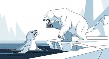 Polar bear and seal on melting iceberg climate change concept with arctic wildlife © Shah