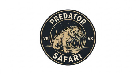 Obraz premium Predator vs safari logo design with lion illustration wild animal theme hunting concept vector graphics black and gold color scheme