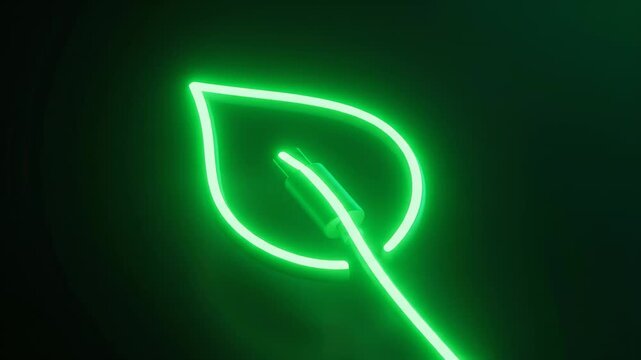 Sustainable energy icon leaf formed by glowing green USB cable