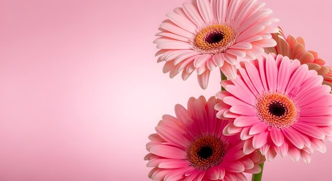 Vibrant pink gerbera daisies on pastel background